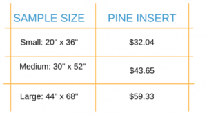 Draft Insert price chart: prices range from $32-59 for average sizes